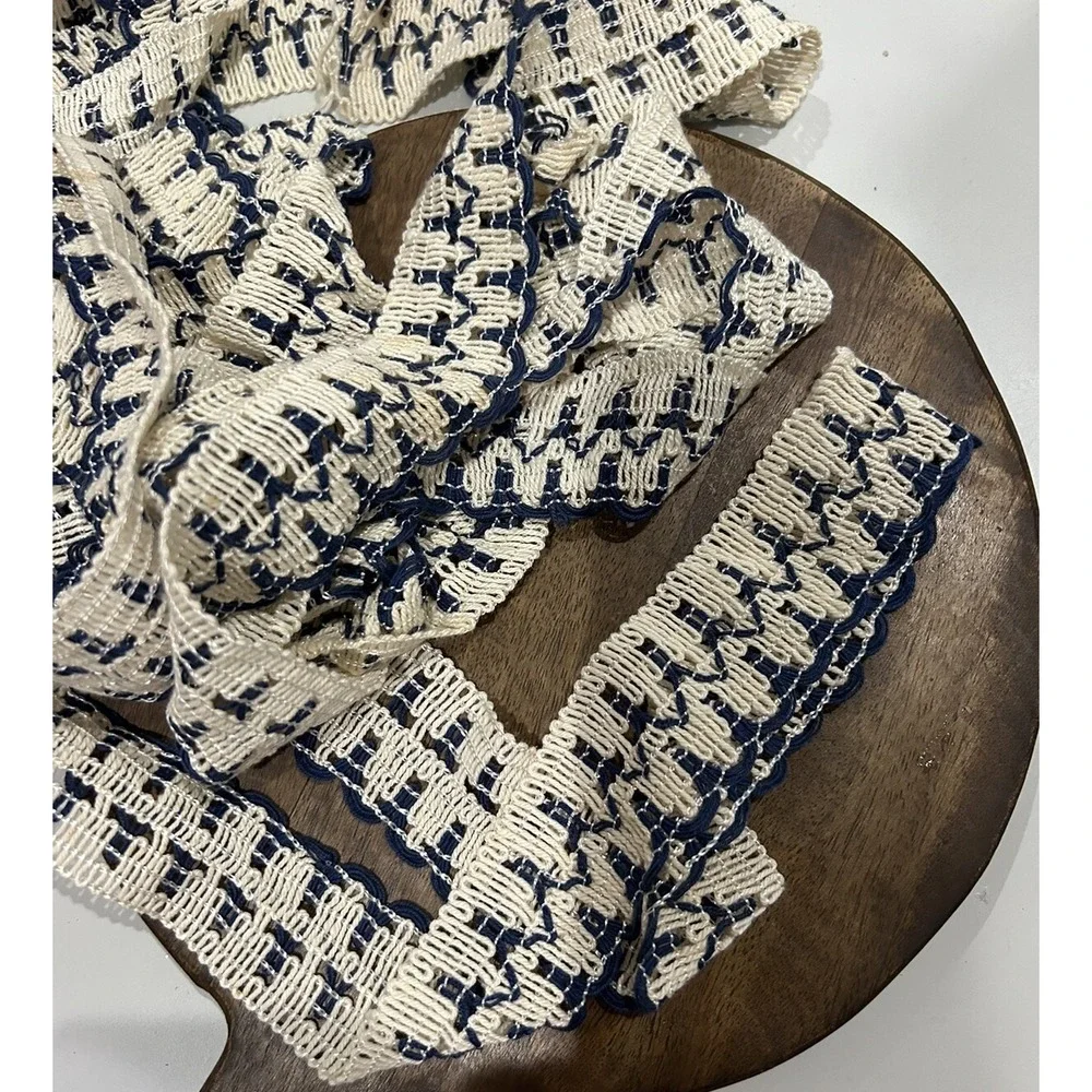 Vtg MCM Retro Color‎ Something Blue Crochet Trim Edge Boho Cottage Crafting READ